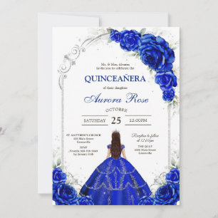 Blue Gold Silver Mis Quince Quinceañera Birthday Invitation