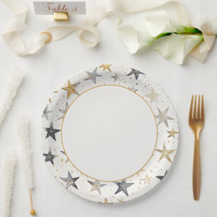 Blue Gold Silver Stars Bridal Shower Paper Plate