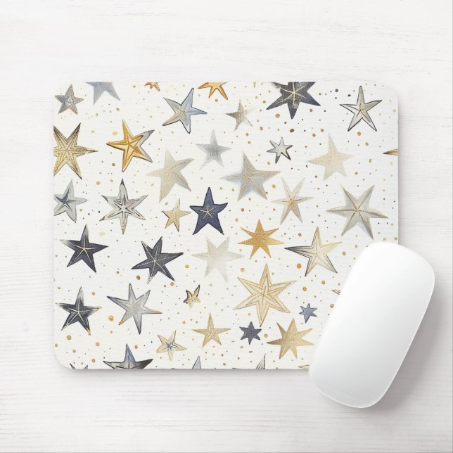 Blue Gold Silver Stars Mouse Pad (With Mouse)
