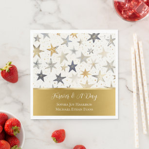 Blue Gold Silver Stars Wedding Napkin
