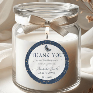 Blue Gold  Sky Magic Woodland Animal Baby Shower Classic Round Sticker