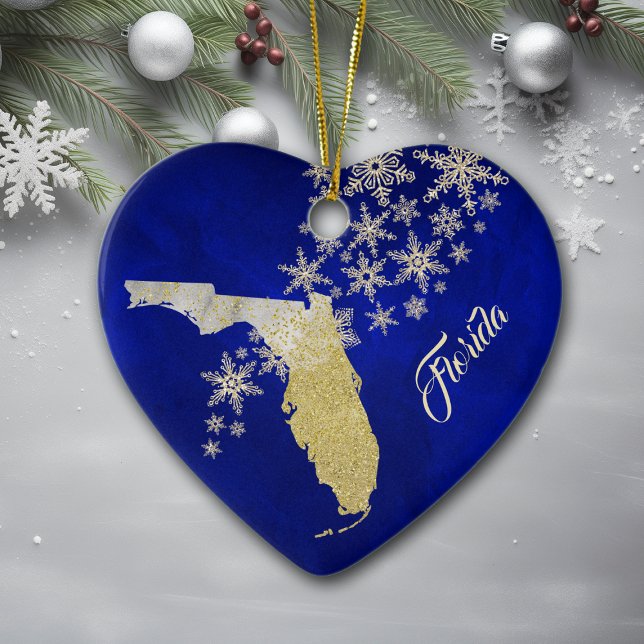Blue Gold Snowflake Florida Heart Ceramic Tree Decoration (Creator Uploaded)
