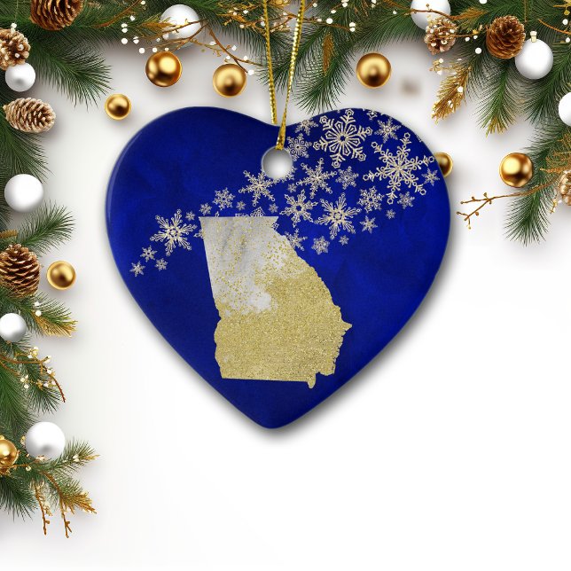 Blue Gold Snowflake Georgia Heart Ceramic Tree Decoration (Creator Uploaded)