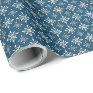 Blue Gold Snowflake Holiday Christmas Gift Wrap