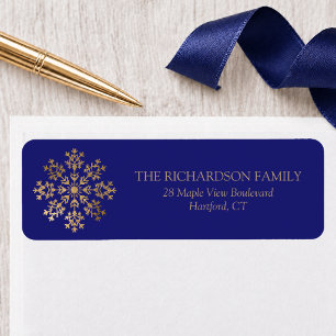 Blue Gold Snowflake Holiday Return Address