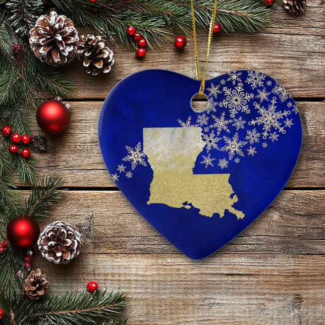 Blue Gold Snowflake Louisiana Heart Ceramic Tree Decoration (Creator Uploaded)