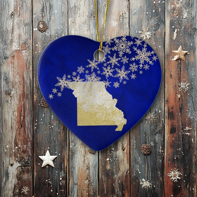 Blue Gold Snowflake Missouri Heart Ceramic Tree Decoration (Creator Uploaded)