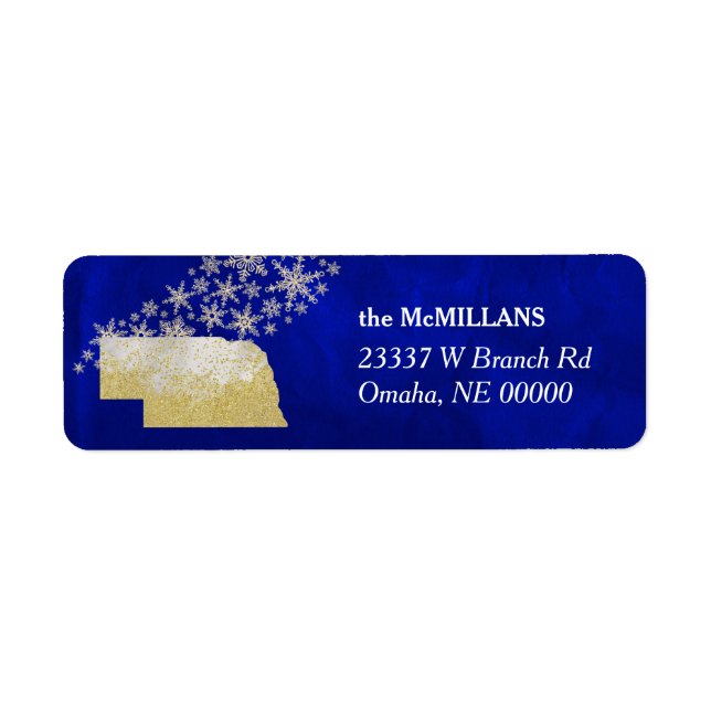 Blue Gold Snowflake Nebraska Return Address (Front)