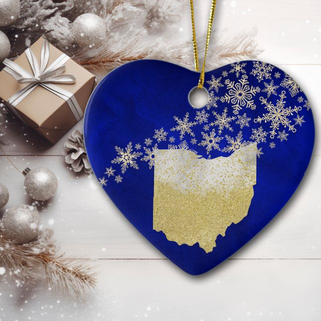 Blue Gold Snowflake Ohio Heart Ceramic Tree Decoration (Creator Uploaded)