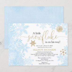 Blue gold snowflake Shower by Mail boy baby shower Invitation