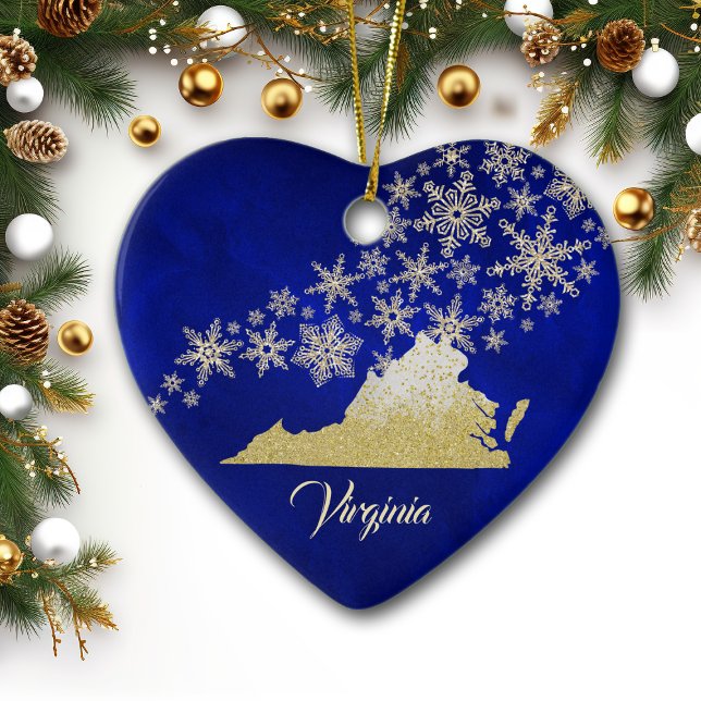 Blue Gold Snowflake Virginia Heart Ceramic Tree Decoration (Creator Uploaded)