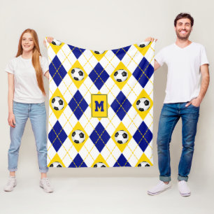 blue gold soccer team colours argyle pattern fleece blanket