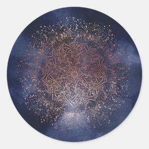 Blue Gold Sparkle Christmas Holiday Round Sticker