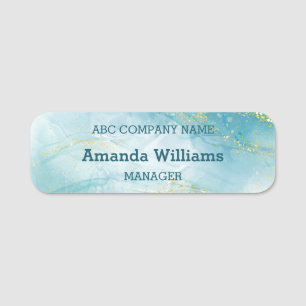 Blue Gold Sparkle Employee Name Tag