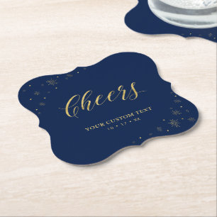 Blue & Gold Sparkle Modern Adult Birthday Party Paper Coaster