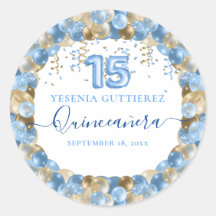 Blue Gold Sparkle Quinceañera Balloon