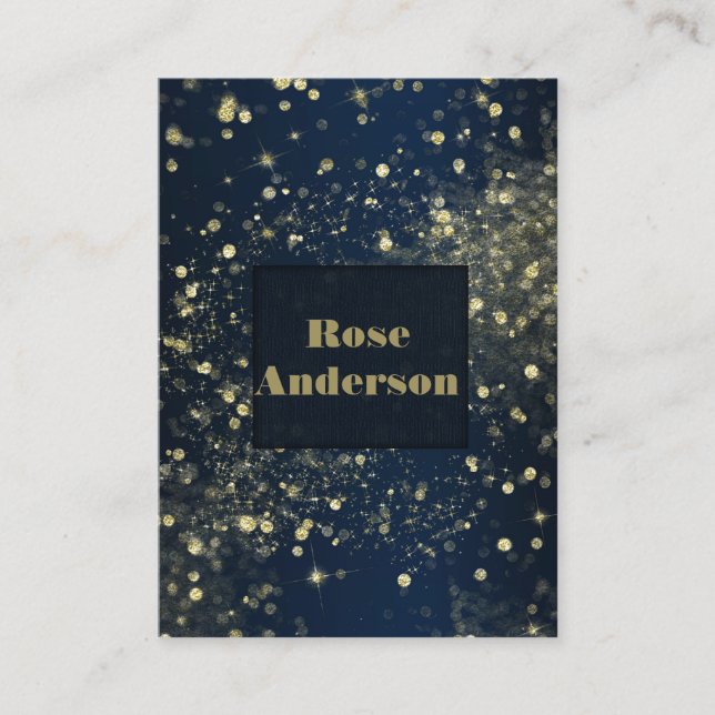 Blue & Gold Sparkling Lights Glam Sparkle Glitter Business Card (Front)