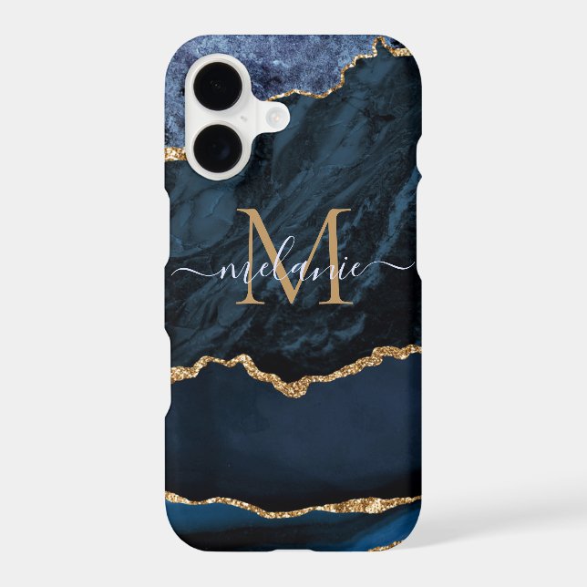 Blue Gold Sparkly iPhone Case Personalised Gift (Back)