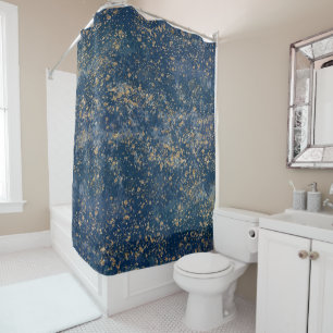 Blue & Gold Splatter Glam Modern Shower Curtain
