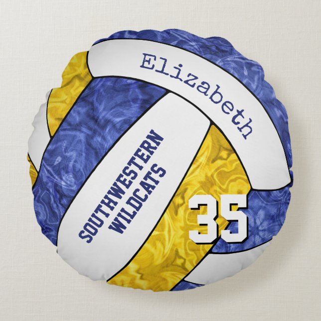 blue gold sports keepsake gift girls volleyball round cushion (Front)