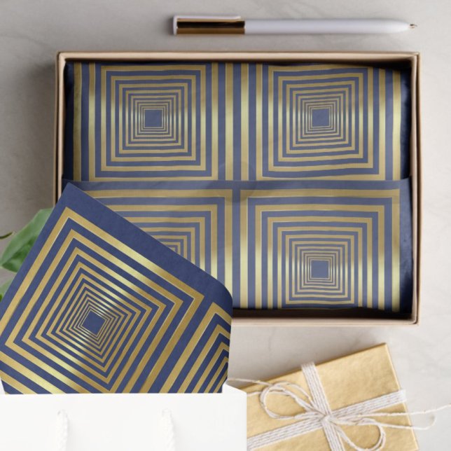 Blue gold squares pattern gift wrap Tissue Paper (Creator Uploaded)