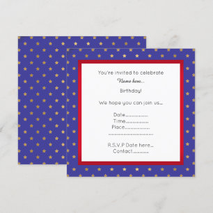 Blue & Gold Star Birthday Invitation