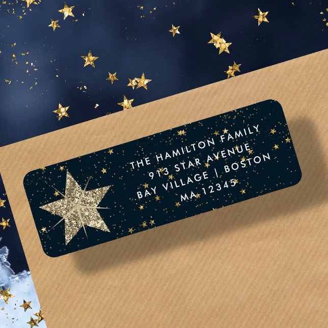 Blue & Gold Star Christmas Address Label (Creator Uploaded)