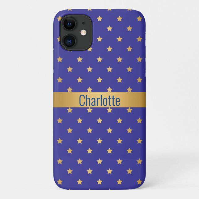 BLUE GOLD STAR IPHONE COVER customisable (Back)
