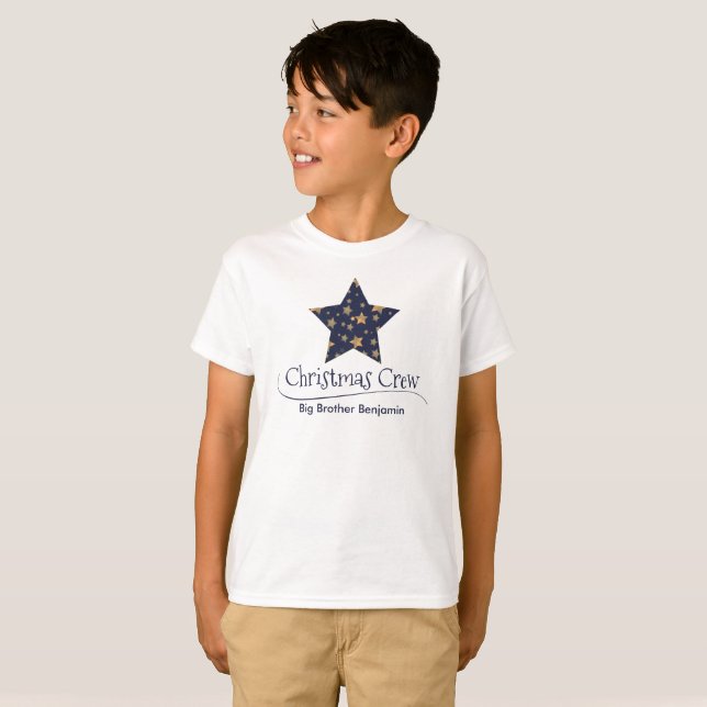Blue Gold Star Mum Custom Matching Christmas Kids T-Shirt (Front Full)