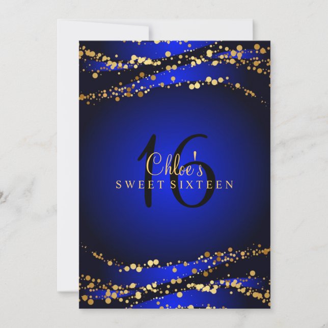 Blue & Gold Stardust Sweet 16 Invitation (Front)