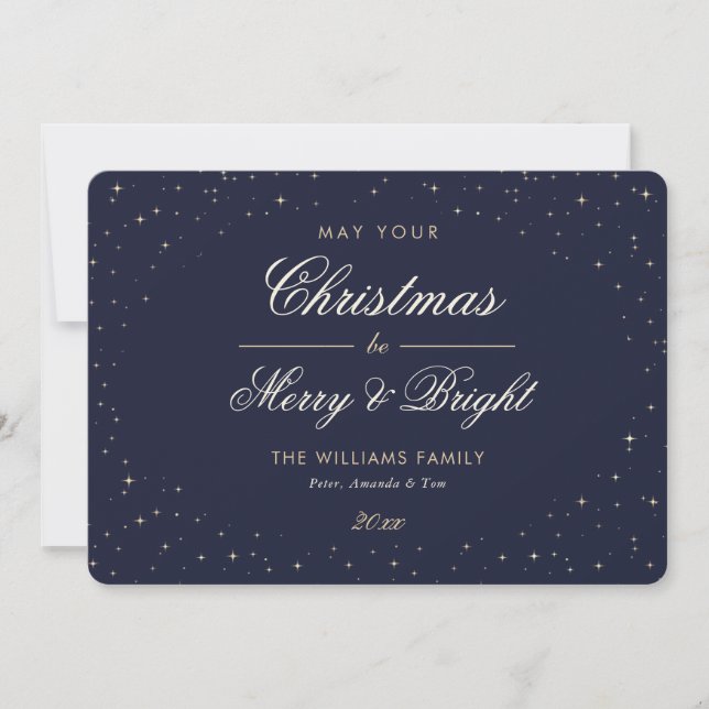 Blue Gold Starry Christmas Holiday Card (Front)