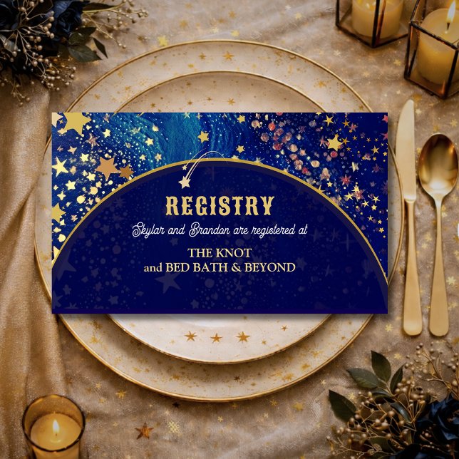 Blue gold starry night celestial magical wedding enclosure card (Creator Uploaded)