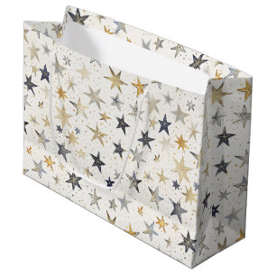 Blue Gold Stars Birthday Large Gift Bag