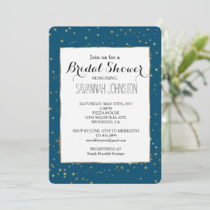 Blue Gold Stars bridal shower Invitation