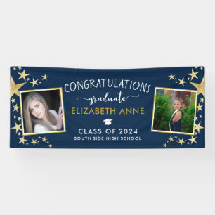Blue & Gold Stars Photo Congratulations Graduate Banner