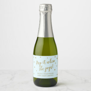 Blue & Gold Stars Pop It When She Pops Baby Shower Sparkling Wine Label