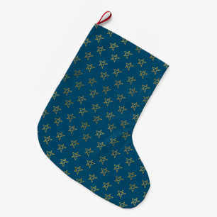 Blue Gold Stars Shine Bright  Large Christmas Stocking