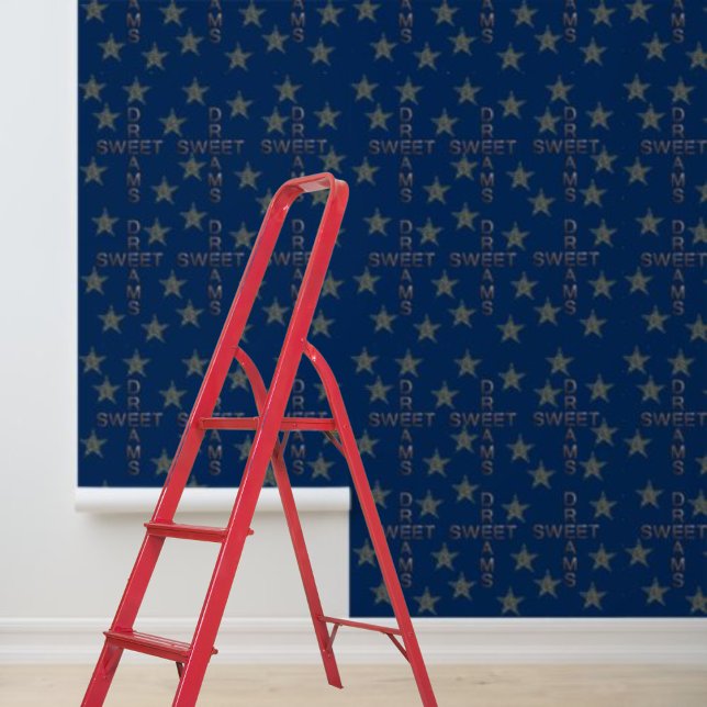 Blue Gold Stars Sweet Dreams Pattern Peel Stick Wallpaper (Blue Gold Stars Sweet Dreams Pattern Peel Stick Wallpaper)