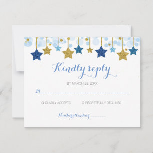 Blue & Gold Stars twinkle twinkle RSVP card