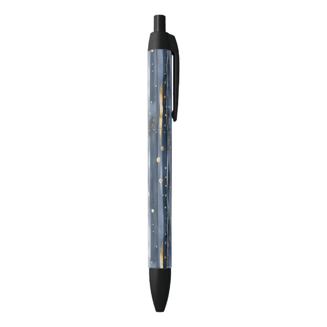 Blue Gold Stripes Dots Black Ink Pen (Bottom (Vertical))