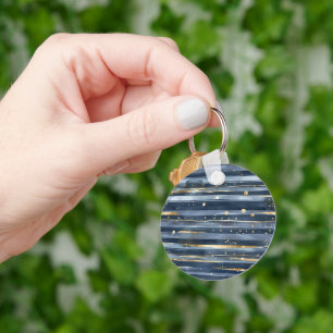Blue Gold Stripes Dots Dreams Key Ring