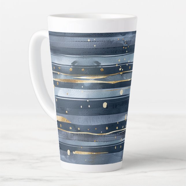 Blue Gold Stripes Dots Dreams   Latte Mug (Left Angle)