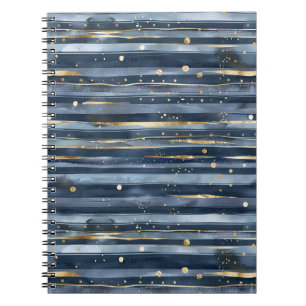 Blue Gold Stripes Dots Notebook