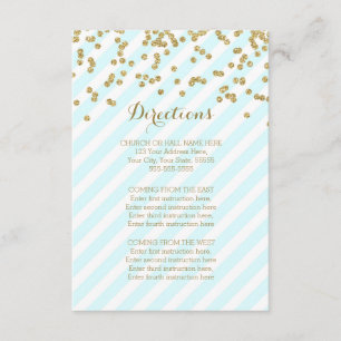 Blue Gold Stripes Wedding Direction Cards