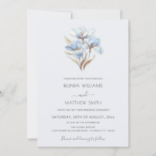 Blue Gold  Styleized Flowers Minimalist Invitation