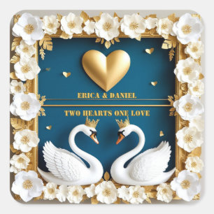 Blue Gold Swan Couple Wedding Theme 💍 Square Sticker
