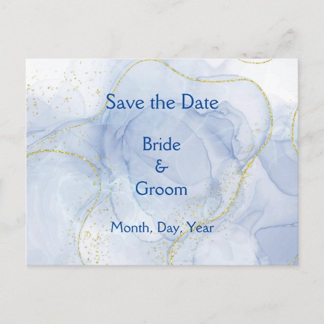 Blue Gold Swirl Save the Date Wedding Invites (Front)