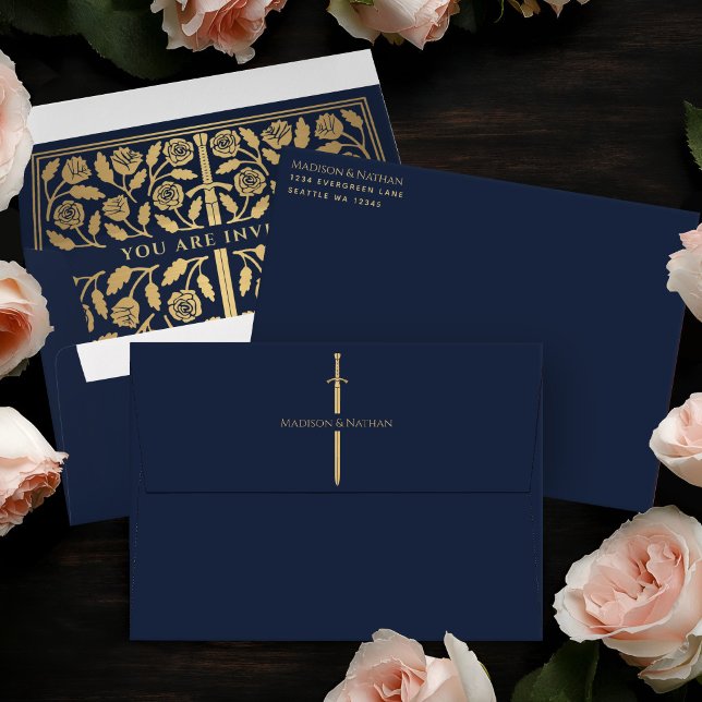 Blue Gold Sword Royal Fantasy Wedding Envelope (Creator Uploaded)