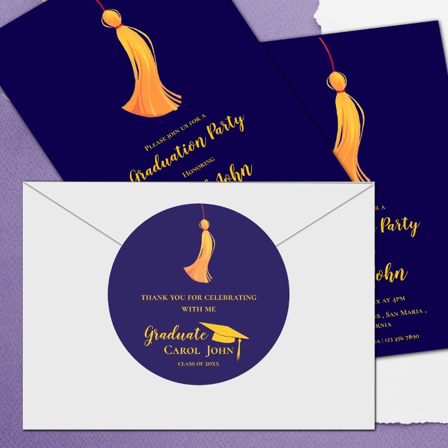 Blue Gold Tassel 2025 Graduation Thank you  Classic Round Sticker (Blue Gold Tassel 2025 Graduation Thank you Classic Round Sticker)