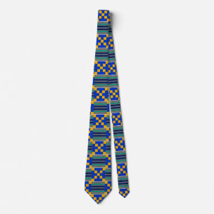 Blue Gold Teal Kente African Neck Tie